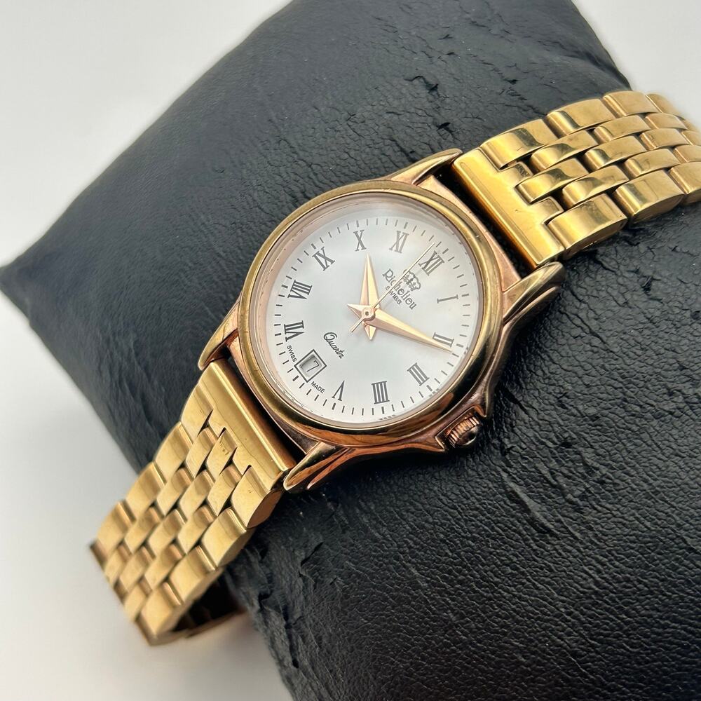 Richelieu Swiss Rose-gold White Dial St. Steel Quartz Watch Working New Battery - Picture 2 of 8